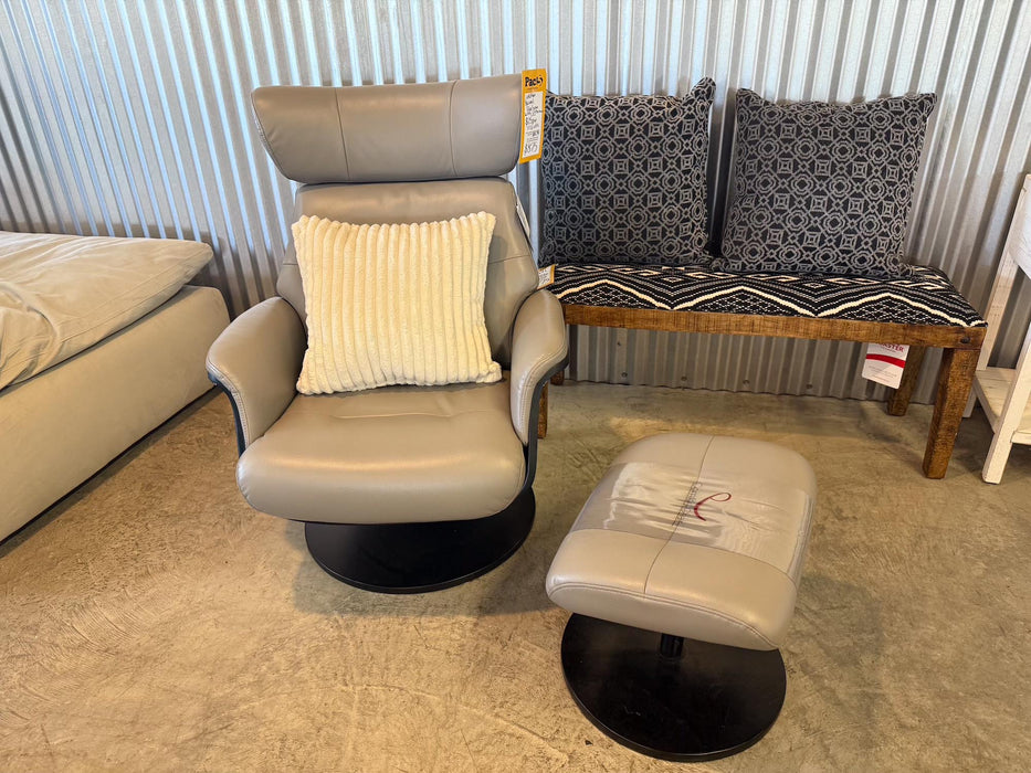 Leather Swivel Recliner with Ottoman